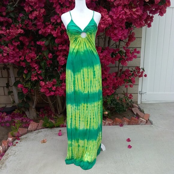Michelle Jones Dress Women's Maxi Size Med Green Tie-Dye Festival - Picture 8 of 8